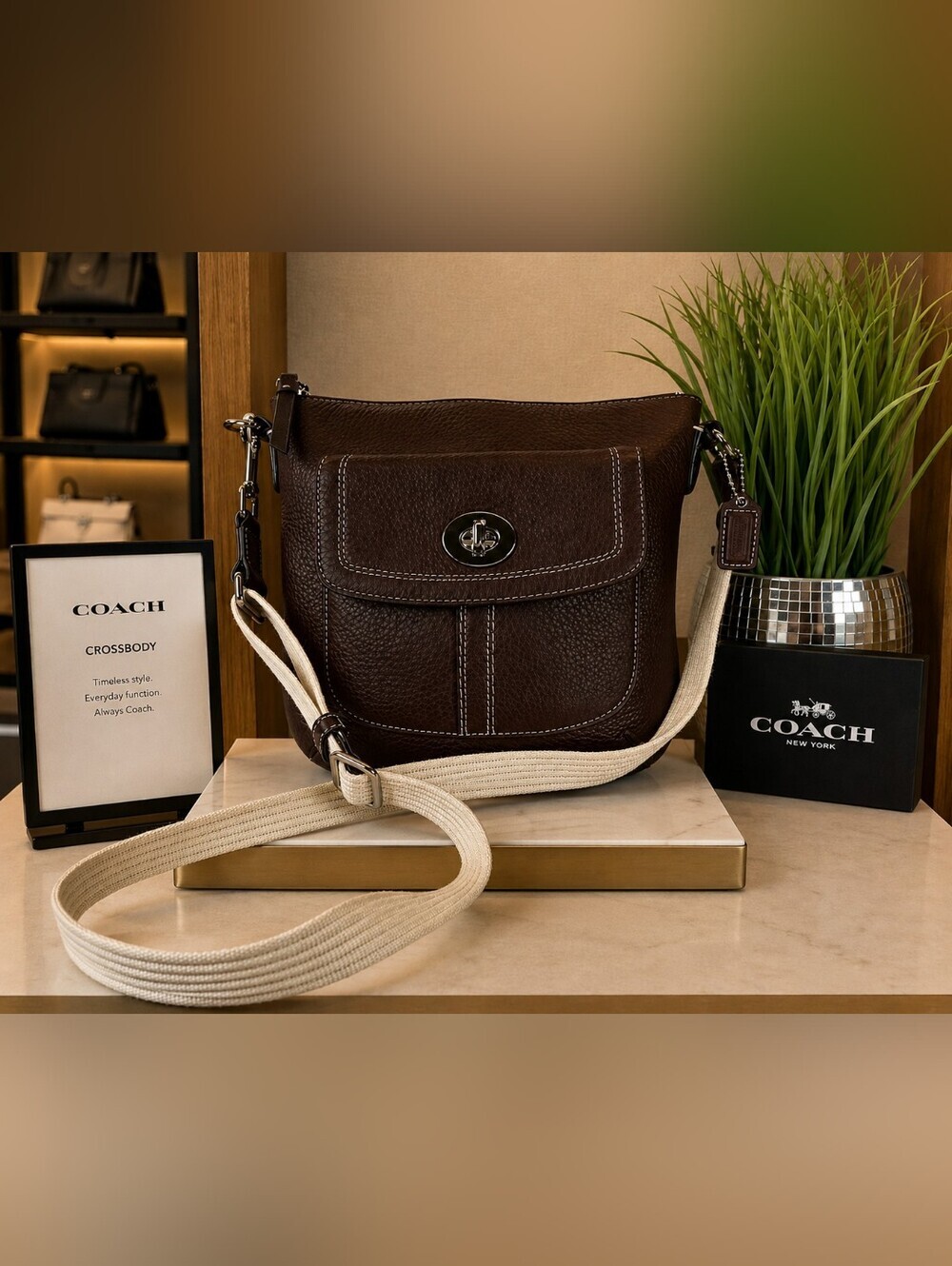 Coach Y2K Vintage Dark Chocolate‎ Brown Leather Shoulder Crossbody Fall Bag